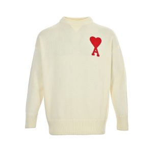 Ami de Cœur Embroidered Heart Logo Crew Neck sweater- Off-White (5) Ami de Cœur Embroidered Heart Logo Crew Neck sweater- Off-White