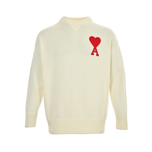 Ami de Cœur Embroidered Heart Logo Crew Neck sweater- Off-White