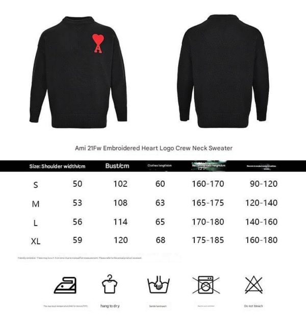 Ami de Cœur Embroidered Heart Logo Crew Neck Sweater – Black.