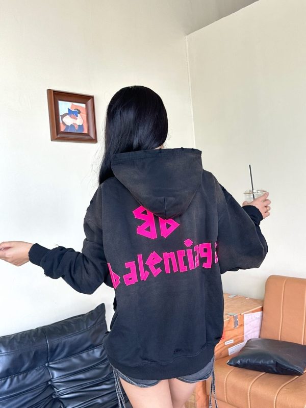 Balenciaga Tape Type Ripped Pocket Hoodie- Black and Pink Logo (2) Balenciaga Tape Type Ripped Pocket Hoodie- Black and Pink Logo.