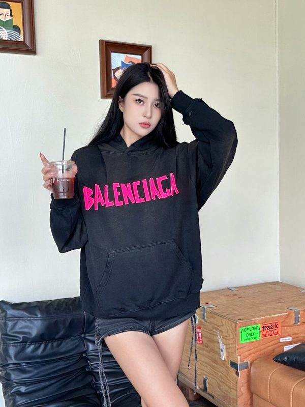 Balenciaga Tape Type Ripped Pocket Hoodie- Black and Pink Logo (3) Balenciaga Tape Type Ripped Pocket Hoodie- Black and Pink Logo.