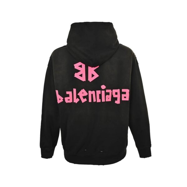 Balenciaga Tape Type Ripped Pocket Hoodie- Black and Pink Logo (7) Balenciaga Tape Type Ripped Pocket Hoodie- Black and Pink Logo.