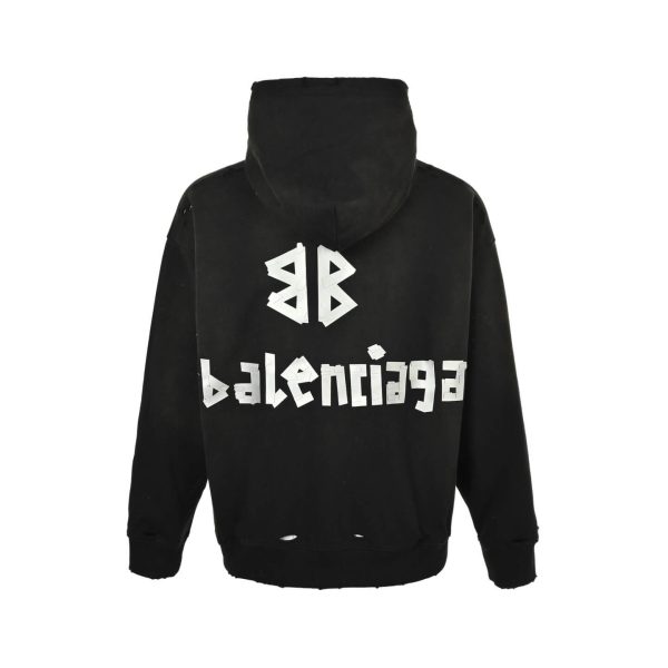 Balenciaga Tape Type Ripped Pocket Hoodie- Black and White Logo (7) Balenciaga Tape Type Ripped Pocket Hoodie- Black and White Logo