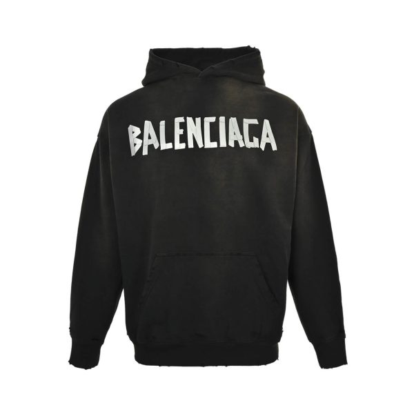 Balenciaga Tape Type Ripped Pocket Hoodie- Black and White Logo (8) Balenciaga Tape Type Ripped Pocket Hoodie- Black and White Logo
