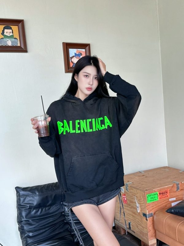 Balenciaga Tape Type Ripped Pocket Hoodie- Green Logo (6) Balenciaga Tape Type Ripped Pocket Hoodie- Green Logo