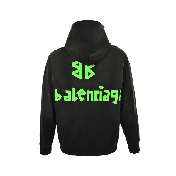 Balenciaga Tape Type Ripped Pocket Hoodie- Green Logo (7) Balenciaga Tape Type Ripped Pocket Hoodie- Green Logo