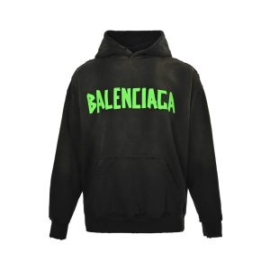 Balenciaga Tape Type Ripped Pocket Hoodie- Green Logo