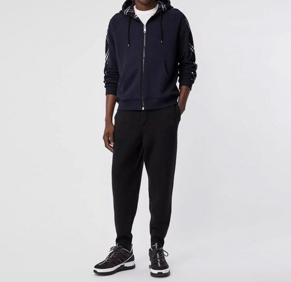 Burberry Check Hood Cotton Zip Hoodie- Black