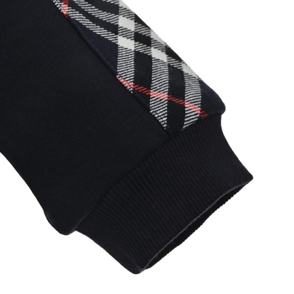 Burberry Check Hood Cotton Zip Hoodie- Black