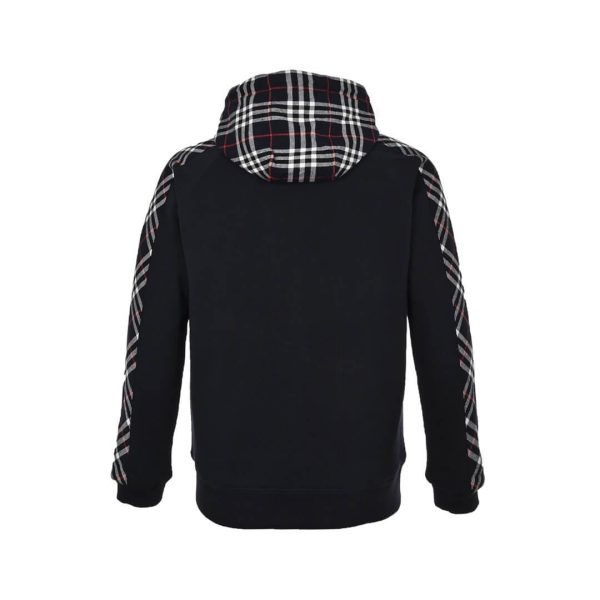 Burberry Check Hood Cotton Zip Hoodie- Black