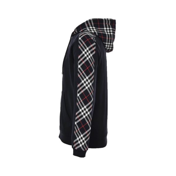 Burberry Check Hood Cotton Zip Hoodie- Black