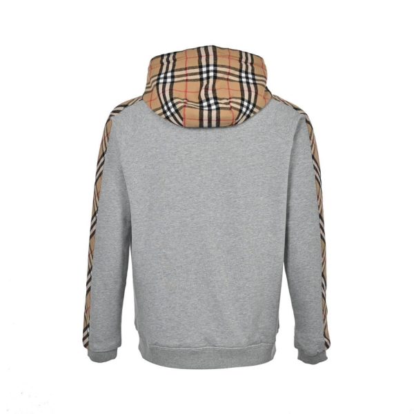 Burberry Check Hood Cotton Zip Hoodie- Grey (5) Burberry Check Hood Cotton Zip Hoodie- Grey