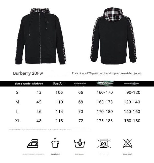 Burberry Check Hood Cotton Zip Hoodie- Black