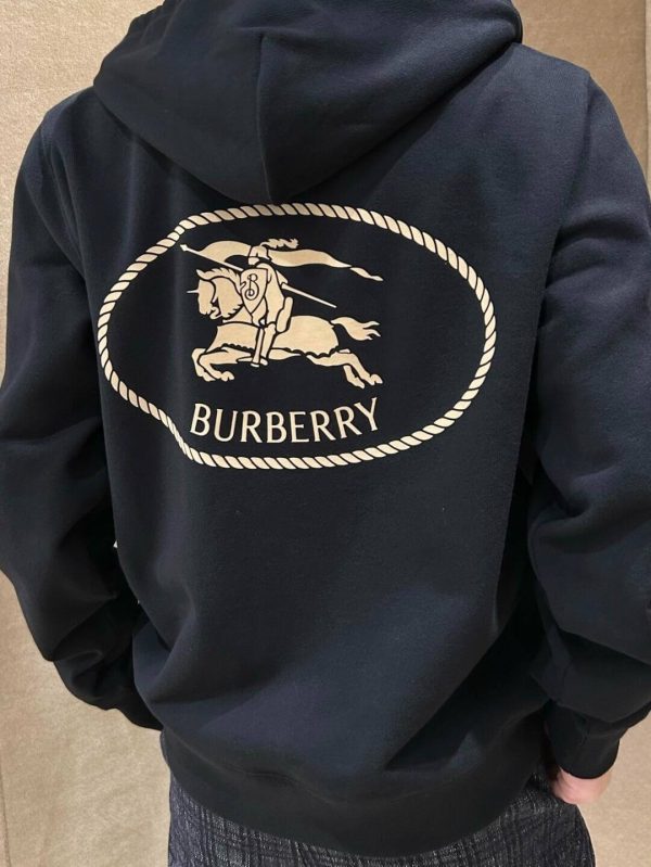 Burberry "Equestrian Knight Design" Logo Cotton Hoodie- Black