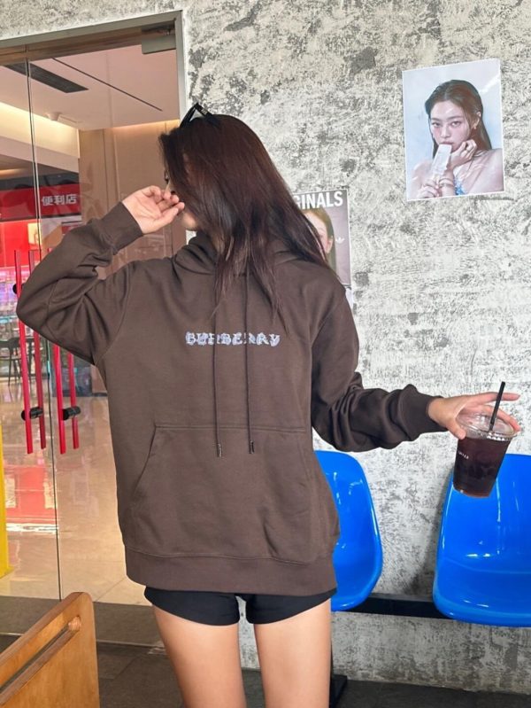 Burberry Letter Print on Chest Hoodie- Brown (1) Burberry Letter Print on Chest Hoodie- Brown