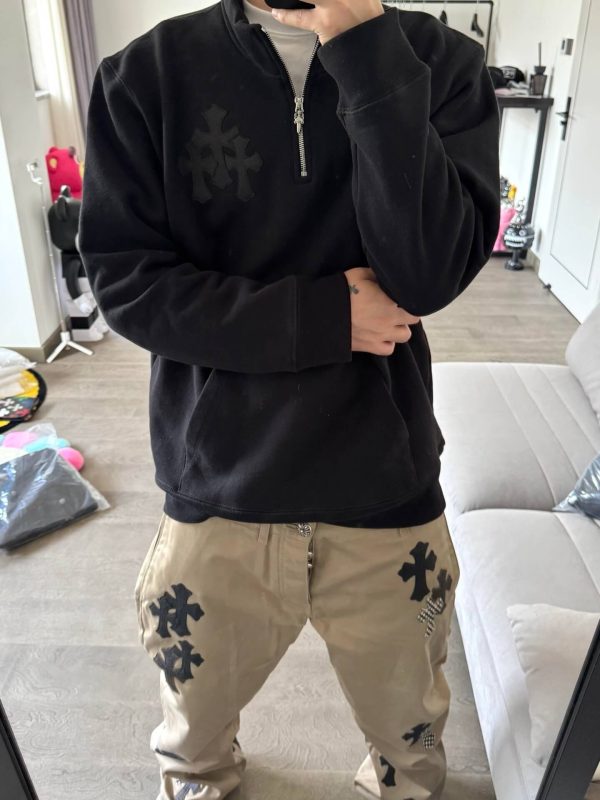 Chrome Hearts Cemetery Cross Quarter-Zip Sweatshirt- Black