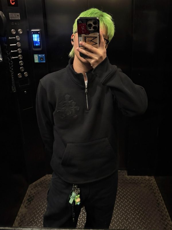 Chrome Hearts Cemetery Cross Quarter-Zip Sweatshirt- Black