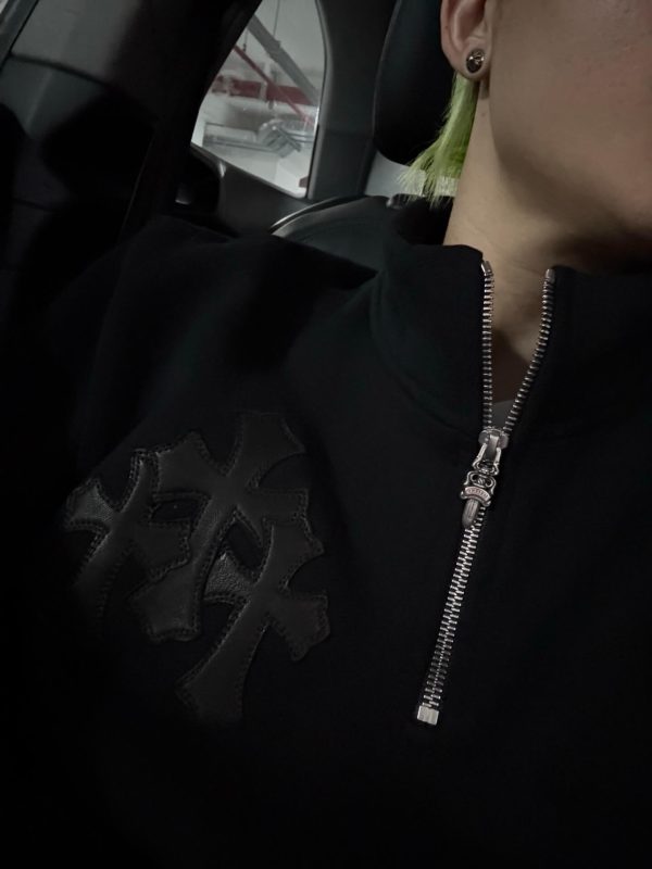 Chrome Hearts Cemetery Cross Quarter-Zip Sweatshirt- Black