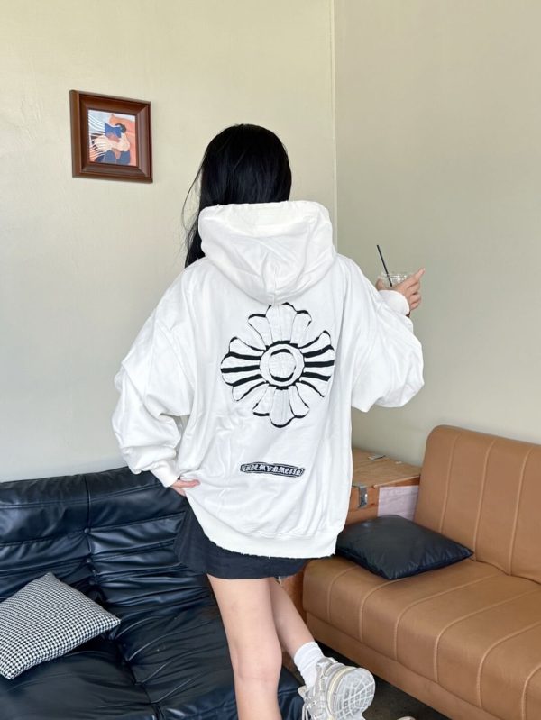 Chrome Hearts Cross Logo Embroidery Washed Burnout Hooded- White