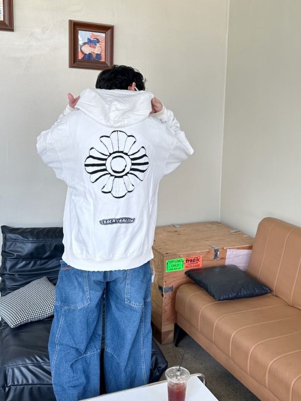 Chrome Hearts Cross Logo Embroidery Washed Burnout Hooded- White