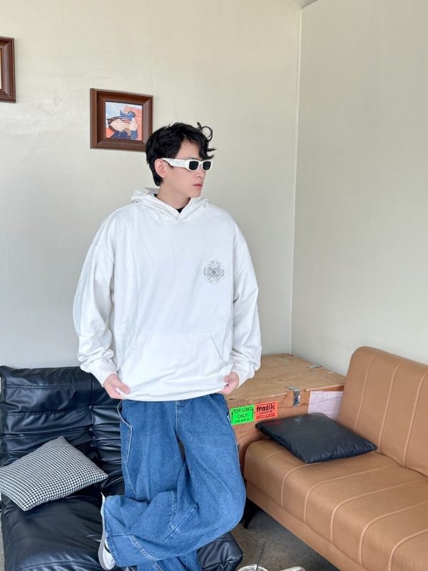 Chrome Hearts Cross Logo Embroidery Washed Burnout Hooded- White