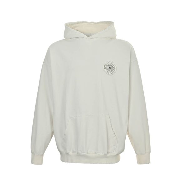Chrome Hearts Cross Logo Embroidery Washed Burnout Hooded- White