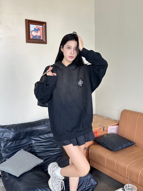 Chrome Hearts Cross Logo Embroidery Washed Burnout Hooded – Black (1) Chrome Hearts Cross Logo Embroidery Washed Burnout Hooded – Black