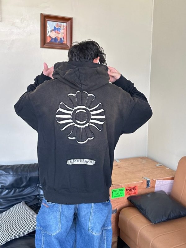 Chrome Hearts Cross Logo Embroidery Washed Burnout Hooded – Black (5) Chrome Hearts Cross Logo Embroidery Washed Burnout Hooded – Black