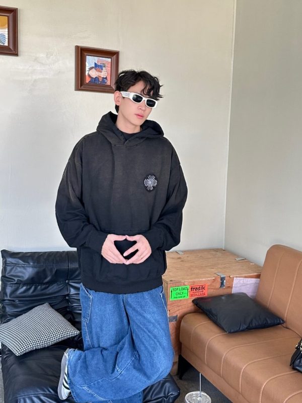 Chrome Hearts Cross Logo Embroidery Washed Burnout Hooded – Black (6) Chrome Hearts Cross Logo Embroidery Washed Burnout Hooded – Black