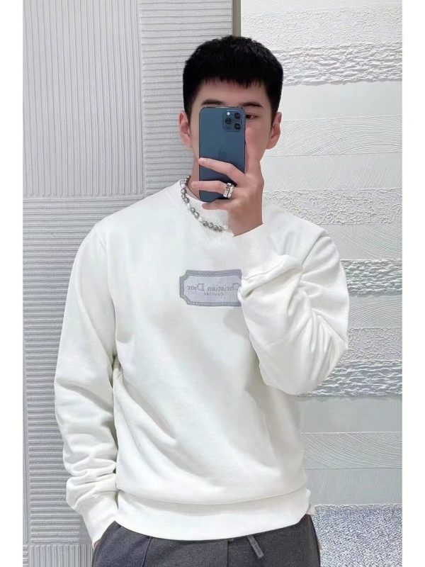 Dior Men's Front Logo Patch Couture Sweatshirt (2) Dior Men's Front Logo Patch Couture Sweatshirt- White