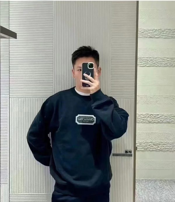 Dior Men's Front Logo Patch Couture Sweatshirt- Black (2) Dior Men's Front Logo Patch Couture Sweatshirt- Black