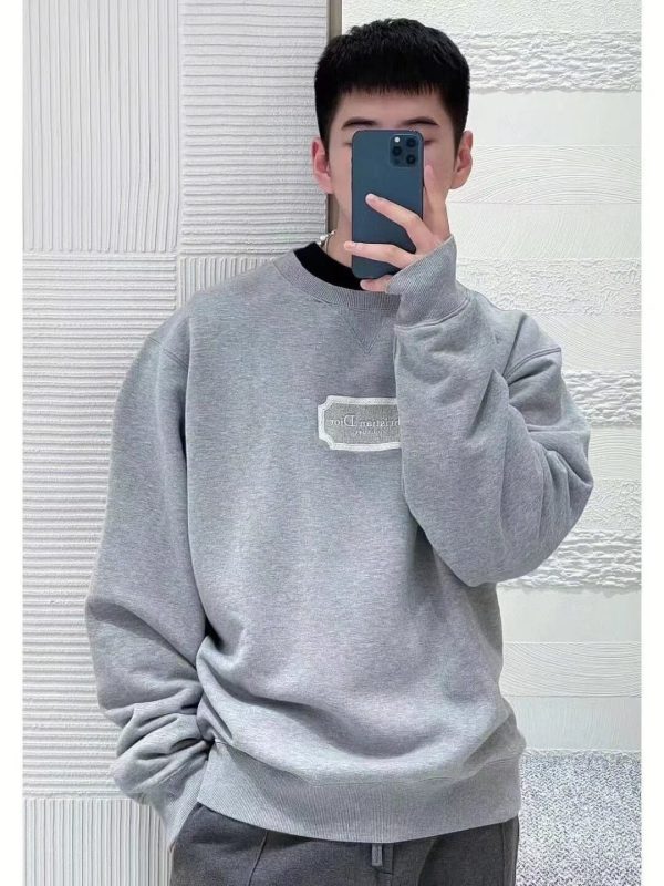Dior Men's Front Logo Patch Couture Sweatshirt- Grey (1) Dior Men's Front Logo Patch Couture Sweatshirt- Grey