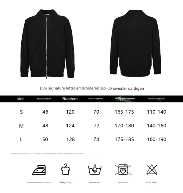 Dior Ribbon Wool  Zip-up Sweater Cardigan- Black