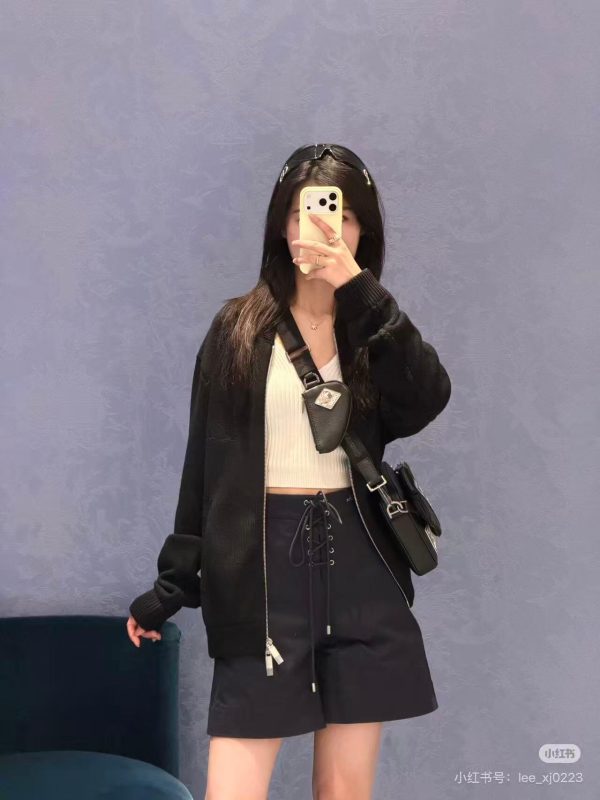 Dior Ribbon Wool  Zip-up Sweater Cardigan- Black