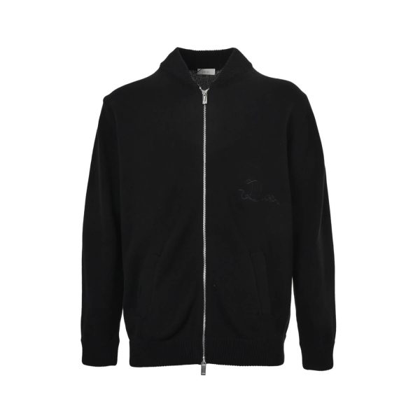 Dior Ribbon Wool  Zip-up Sweater Cardigan- Black
