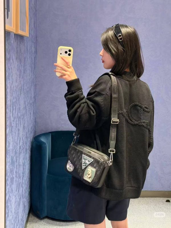 Dior Ribbon Wool  Zip-up Sweater Cardigan- Black