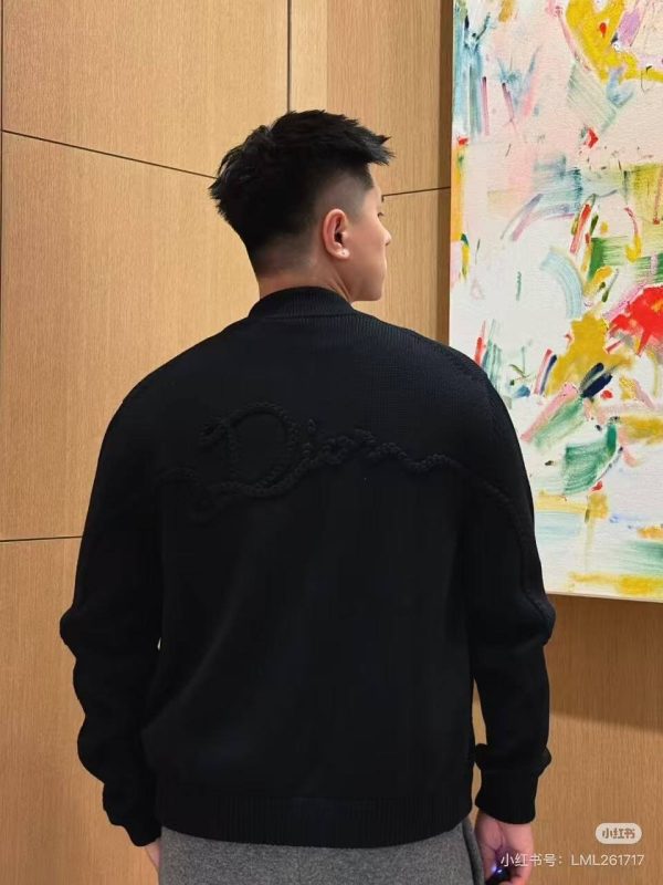 Dior Ribbon Wool  Zip-up Sweater Cardigan- Black