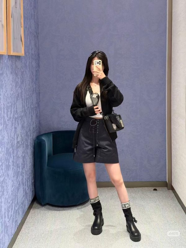 Dior Ribbon Wool  Zip-up Sweater Cardigan- Black