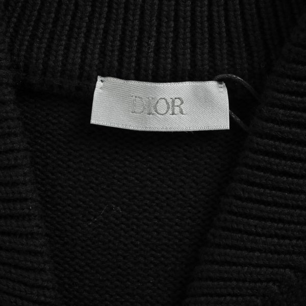 Dior Ribbon Wool  Zip-up Sweater Cardigan- Black