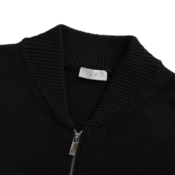 Dior Ribbon Wool  Zip-up Sweater Cardigan- Black