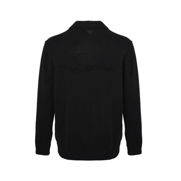 Dior Ribbon Wool  Zip-up Sweater Cardigan- Black
