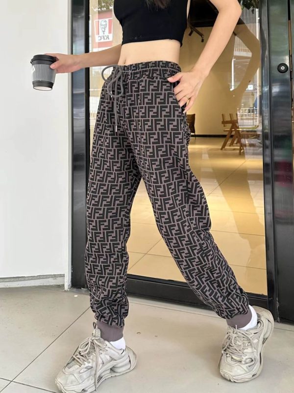 Fendi FF-Logo Print Track Pants – Black and Grey