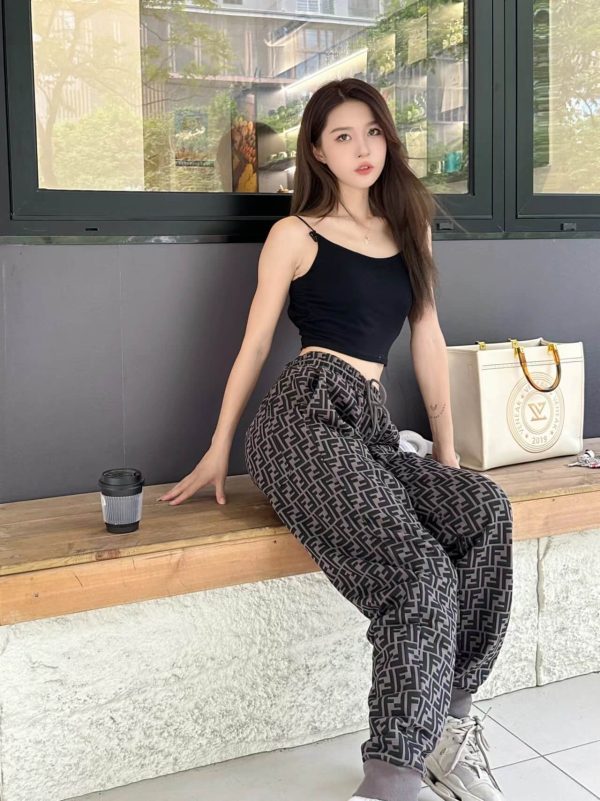 Fendi FF-Logo Print Track Pants – Black and Grey