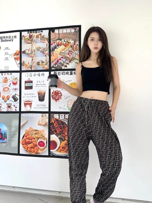 Fendi FF-Logo Print Track Pants – Black and Grey