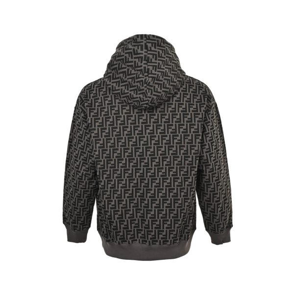 Fendi Men's FF Logo All Over Print Hooded- Black and Grey