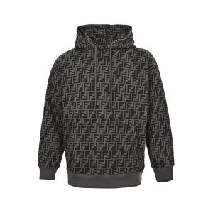 Fendi Men's FF Logo All Over Print Hooded- Black and Grey (8) Fendi Men's FF Logo All Over Print Hooded- Black and Grey