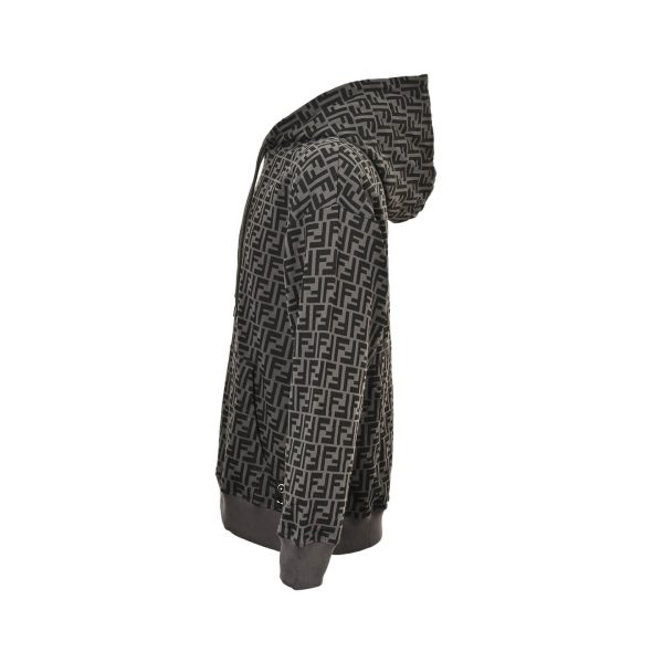 Fendi Men's FF Logo All Over Print Hooded- Black and Grey