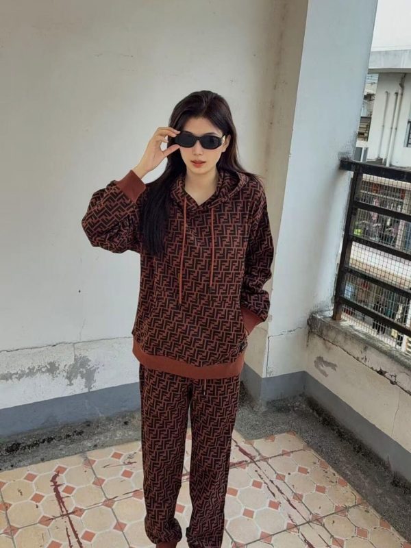 Fendi Men's FF Logo All Over Print Hooded- Brown and Black (1) Fendi Men's FF Logo All Over Print Hooded- Brown and Black