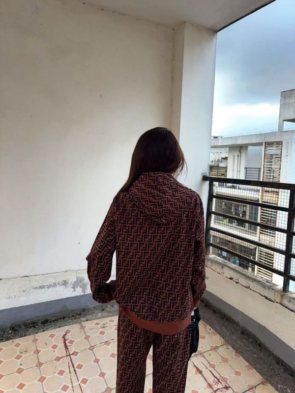 Fendi Men's FF Logo All Over Print Hooded- Brown and Black (3) Fendi Men's FF Logo All Over Print Hooded- Brown and Black