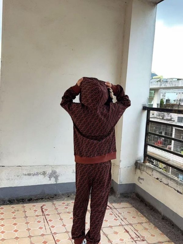 Fendi Men's FF Logo All Over Print Hooded- Brown and Black (4) Fendi Men's FF Logo All Over Print Hooded- Brown and Black